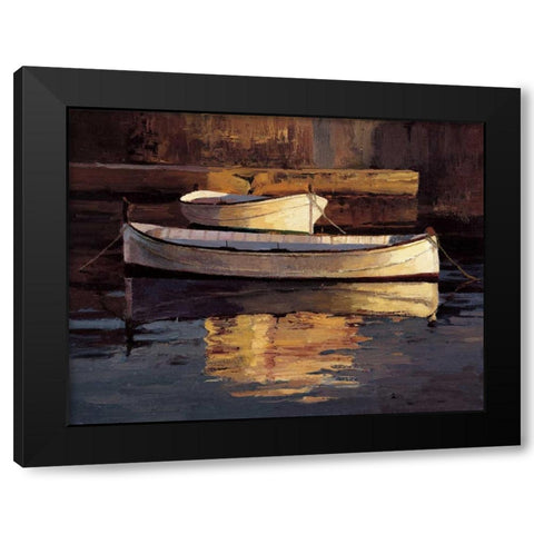 Barcas al Atardecer Black Modern Wood Framed Art Print with Double Matting by Romeu, Poch