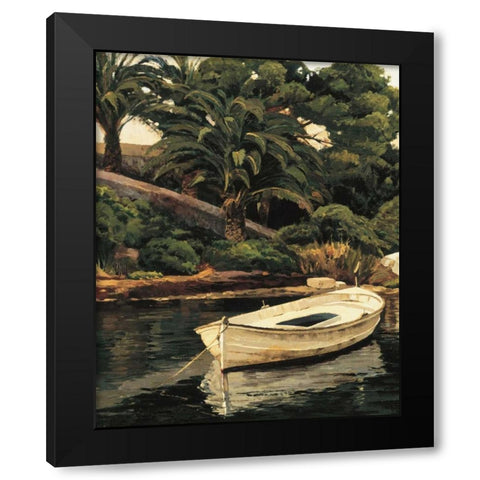 Barca y Palmeras Black Modern Wood Framed Art Print by Romeu, Poch