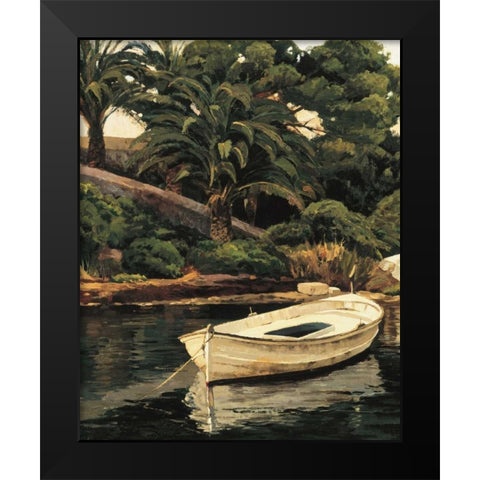 Barca y Palmeras Black Modern Wood Framed Art Print by Romeu, Poch