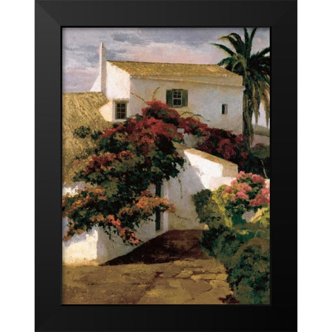 Courtyard Blossoms Black Modern Wood Framed Art Print by Romeu, Poch