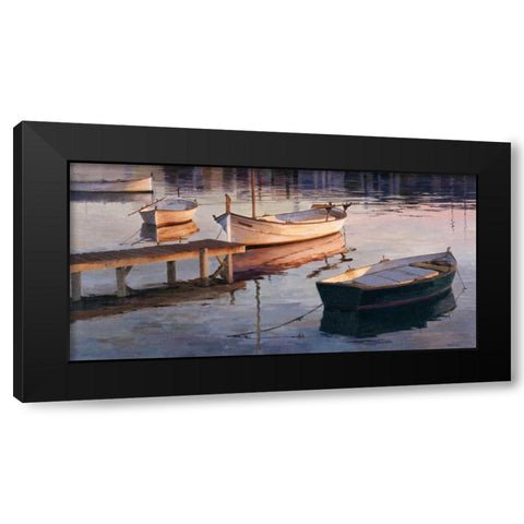 Barques al Port Black Modern Wood Framed Art Print by Romeu, Poch