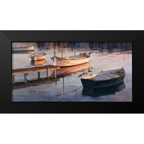Barques al Port Black Modern Wood Framed Art Print by Romeu, Poch