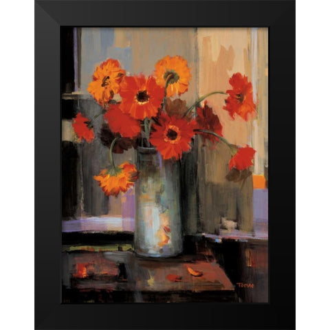 Floral Sunset Black Modern Wood Framed Art Print by Tomao, Jennie