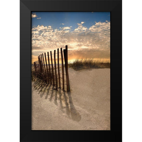 Dune Fence at Sunrise Black Modern Wood Framed Art Print by Celebrate Life Gallery
