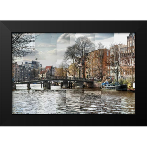 Zwanenburgwal Canal Black Modern Wood Framed Art Print by Ventosa, Pep