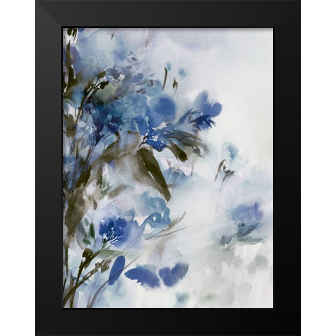 Blue Flowers II Black Modern Wood Framed Art Print by Aria K