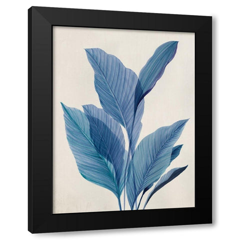 Blue Palm Leaves I  Black Modern Wood Framed Art Print by Aria K