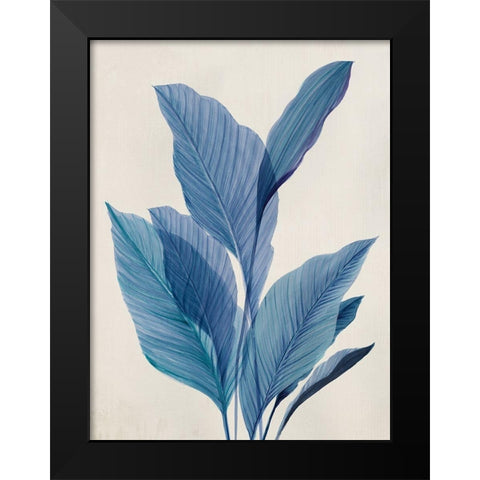 Blue Palm Leaves I  Black Modern Wood Framed Art Print by Aria K
