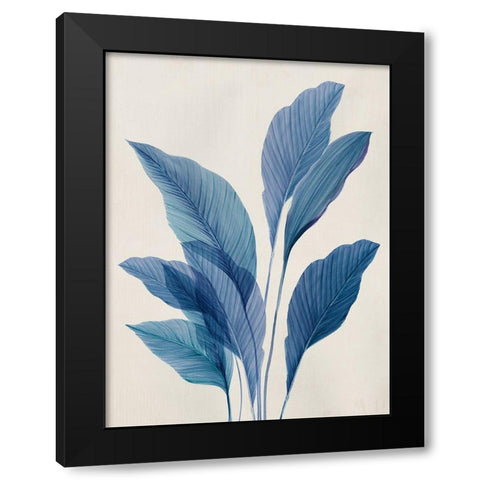 Blue Palm Leaves II Black Modern Wood Framed Art Print by Aria K
