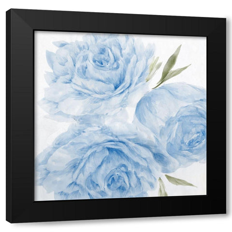 Peony Blue II Black Modern Wood Framed Art Print by Aria K
