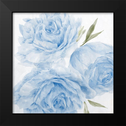 Peony Blue II Black Modern Wood Framed Art Print by Aria K