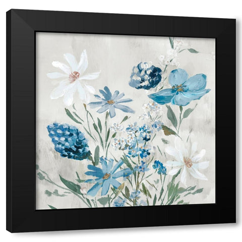 Blue Wild Flowers Black Modern Wood Framed Art Print by Aria K