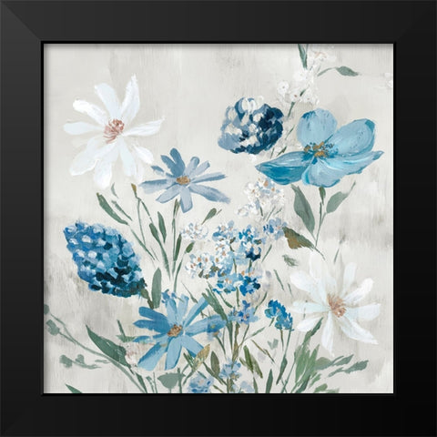 Blue Wild Flowers Black Modern Wood Framed Art Print by Aria K