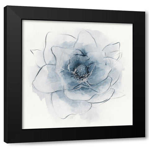 Blue Line Floral I Black Modern Wood Framed Art Print with Double Matting by Aria K