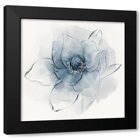 Blue Line Floral II Black Modern Wood Framed Art Print with Double Matting by Aria K