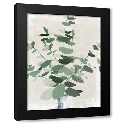 Green Leaves Vase II Black Modern Wood Framed Art Print by Aria K