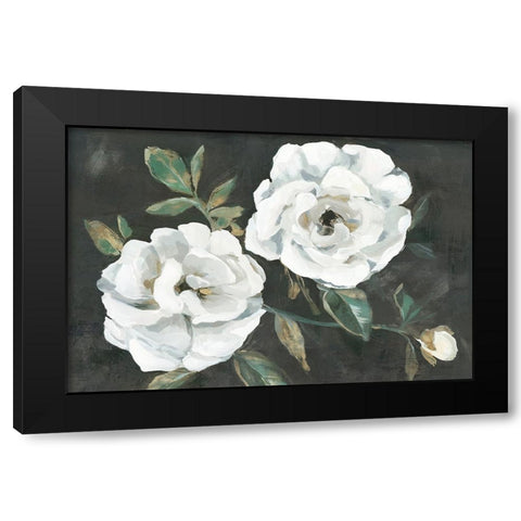 White Blooms Black Modern Wood Framed Art Print with Double Matting by Aria K