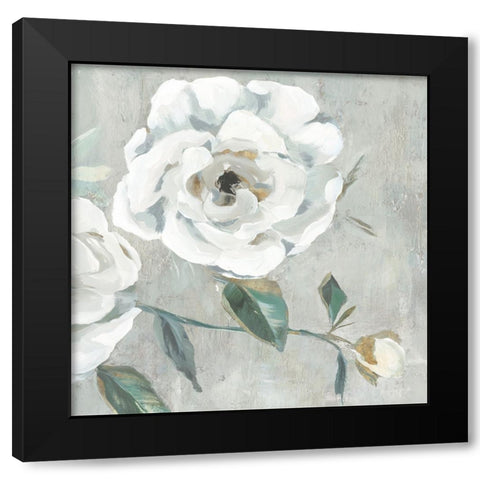 White Floral I Black Modern Wood Framed Art Print by Aria K