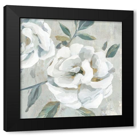 White Floral II Black Modern Wood Framed Art Print by Aria K