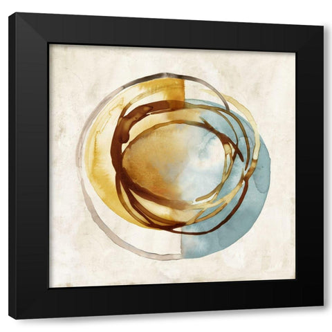 Yellow and Blue Circle  Black Modern Wood Framed Art Print with Double Matting by Peal, Emma