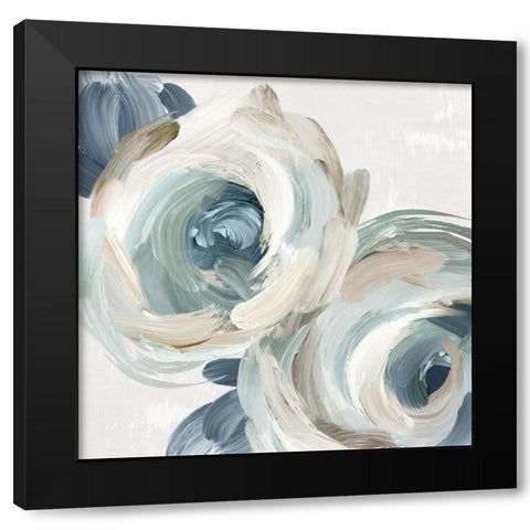 Brsuh Stroke Blue Flowers Black Modern Wood Framed Art Print by Black, Alex
