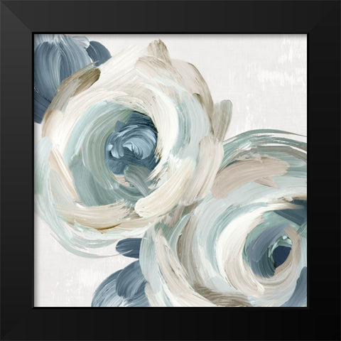 Brsuh Stroke Blue Flowers Black Modern Wood Framed Art Print by Black, Alex