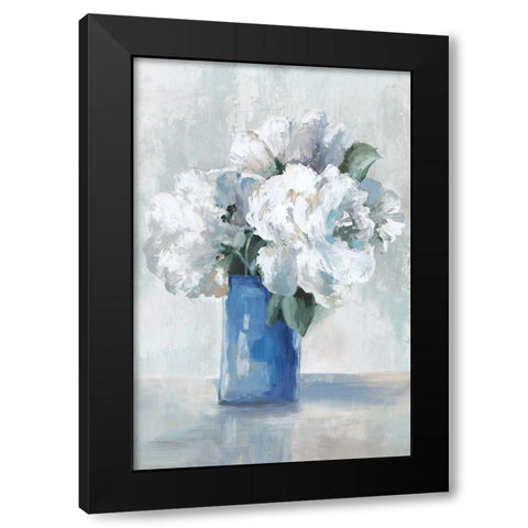 Rustic White Flowers Black Modern Wood Framed Art Print by Black, Alex