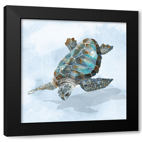 Blue Sea Turtle II Black Modern Wood Framed Art Print by Errico And Slyp
