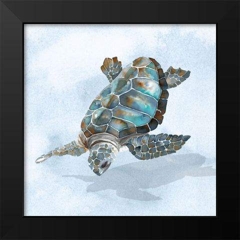 Blue Sea Turtle II Black Modern Wood Framed Art Print by Errico And Slyp