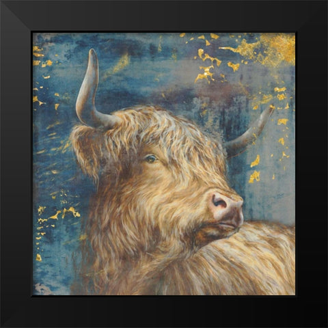 Highland Bull Black Modern Wood Framed Art Print by Peregojina, Dina