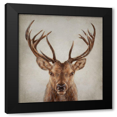 Stag Presence Black Modern Wood Framed Art Print by Perejogina, Dina