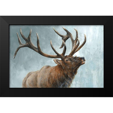 Rising Bull Elk  Black Modern Wood Framed Art Print by Perejogina, Dina