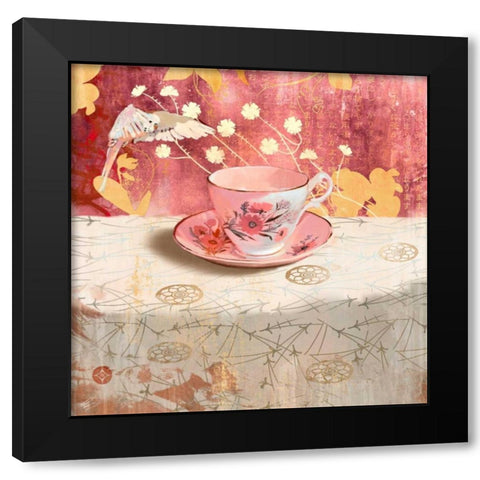 Society Serenity Tea Cup II Black Modern Wood Framed Art Print with Double Matting by Evelia Designs