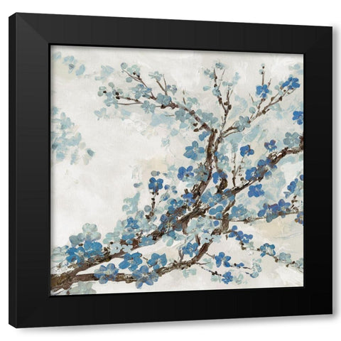 Blue Branch I Black Modern Wood Framed Art Print with Double Matting by Neven