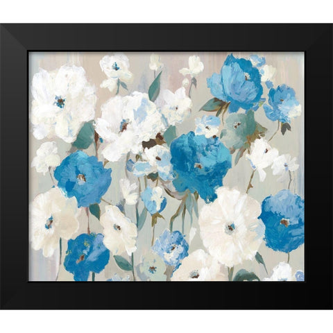Blue Bouquet Black Modern Wood Framed Art Print by Ella K