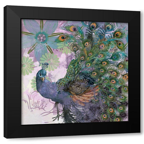 Peacock Prance  Black Modern Wood Framed Art Print with Double Matting by Evelia
