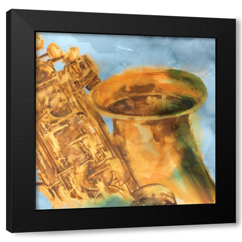 Musical Sax Black Modern Wood Framed Art Print by Watts, Eva