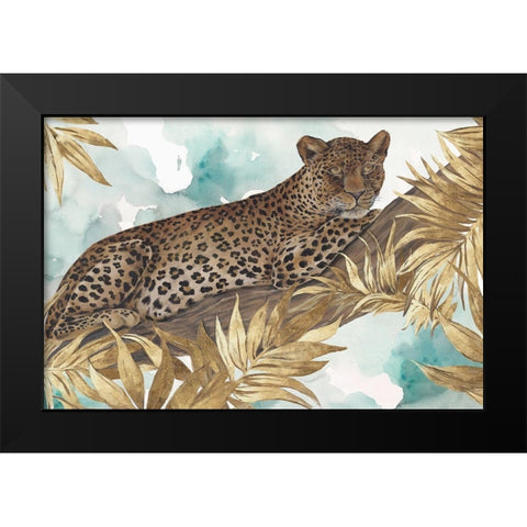 Golden Leopard  Black Modern Wood Framed Art Print by Watts, Eva