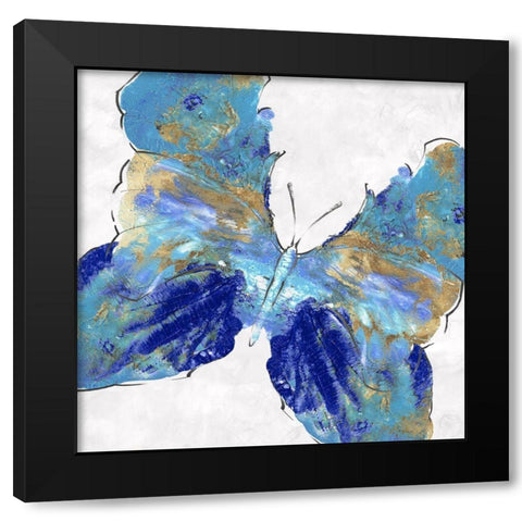 Blue Butterfly Black Modern Wood Framed Art Print by Watts, Eva