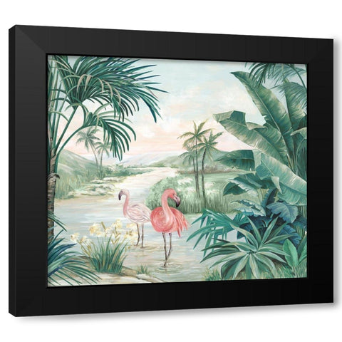 Flamingo Dream Black Modern Wood Framed Art Print by Watts, Eva