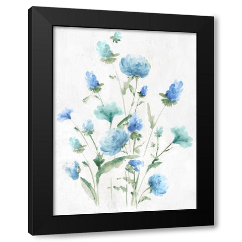 Tinted Blue Petals I Black Modern Wood Framed Art Print with Double Matting by Watts, Eva