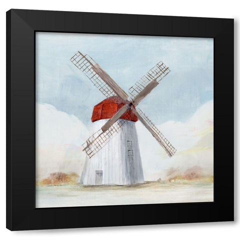 Red Windmill I  Black Modern Wood Framed Art Print by Isabelle Z