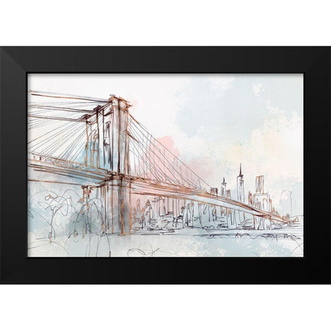 Blushing Brooklyn Bridge Black Modern Wood Framed Art Print by Isabelle Z