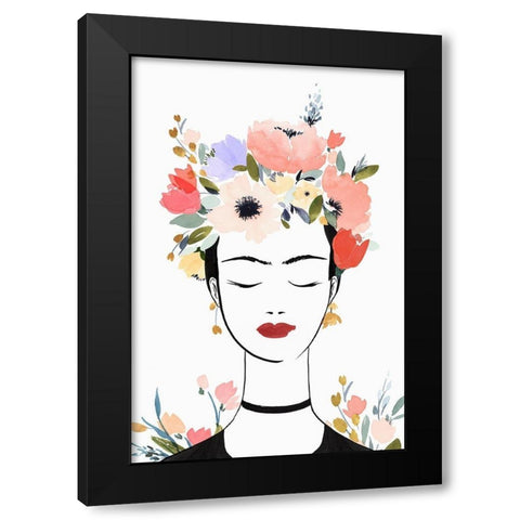 Flower Crown Frida I  Black Modern Wood Framed Art Print with Double Matting by Isabelle Z