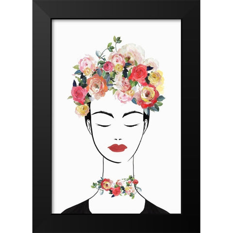 Flower Crown Frida II  Black Modern Wood Framed Art Print by Isabelle Z
