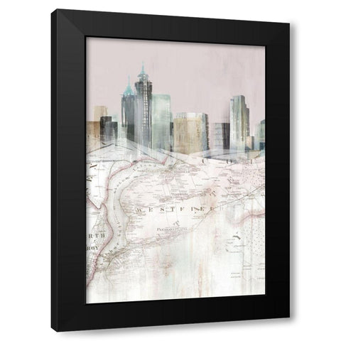 Blushing Manhattan Map I  Black Modern Wood Framed Art Print by Isabelle Z
