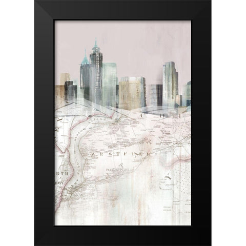 Blushing Manhattan Map I  Black Modern Wood Framed Art Print by Isabelle Z
