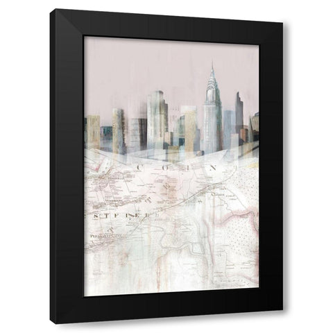 Blushing Manhattan Map II  Black Modern Wood Framed Art Print with Double Matting by Isabelle Z
