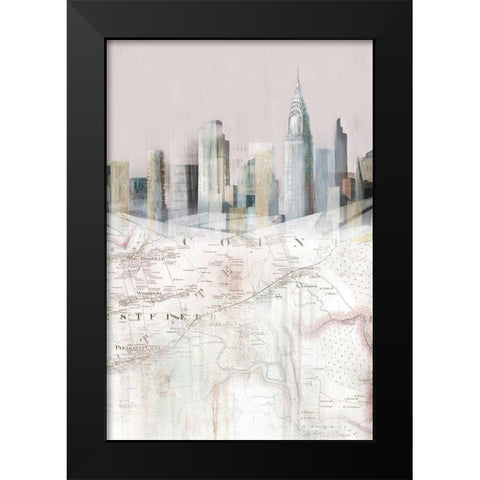 Blushing Manhattan Map II  Black Modern Wood Framed Art Print by Isabelle Z