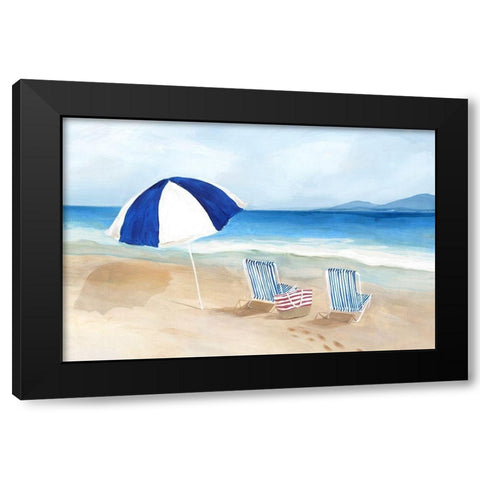 Blue Parasol Black Modern Wood Framed Art Print by Isabelle Z